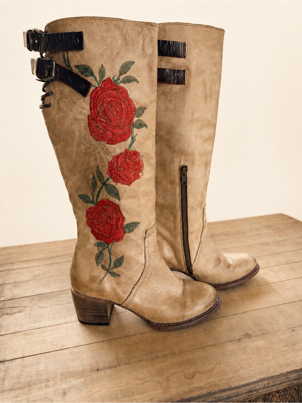 FREEBIRD Tall Leather Embroidered Western Boots Festival Boho Cowgirl